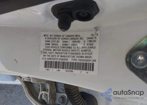 2018 Honda Civic Lx z USA, uszkodzony, nr VIN 2HGFC2F51JH562939